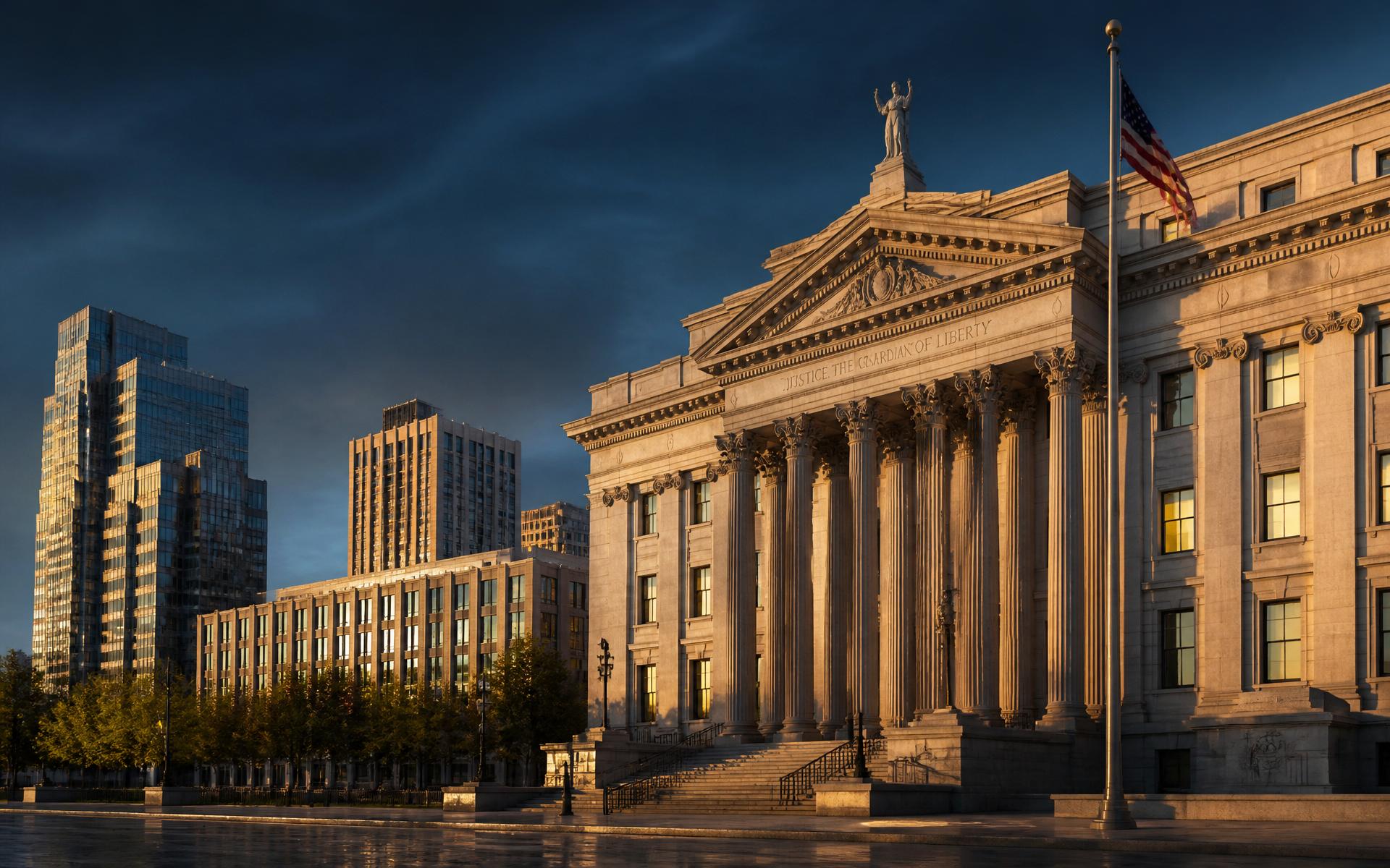 Civic architecture at dawn