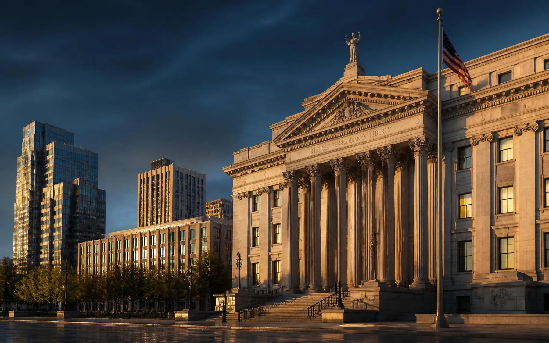 Civic architecture at dawn