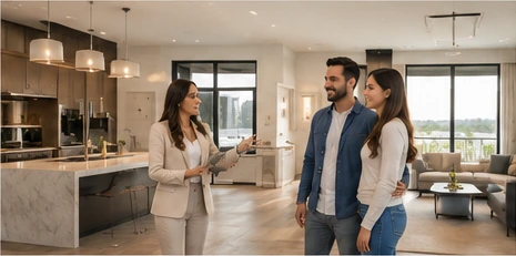Buyers touring a new home under construction