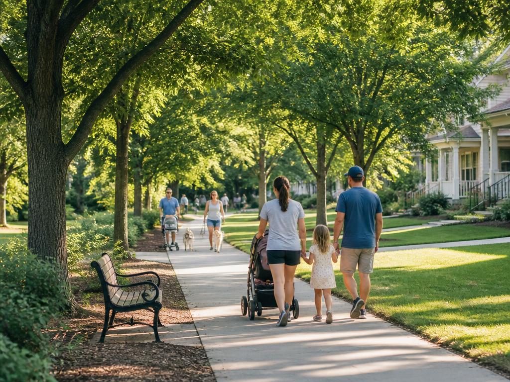 Tree-lined neighborhood greenway path in the Charlotte area