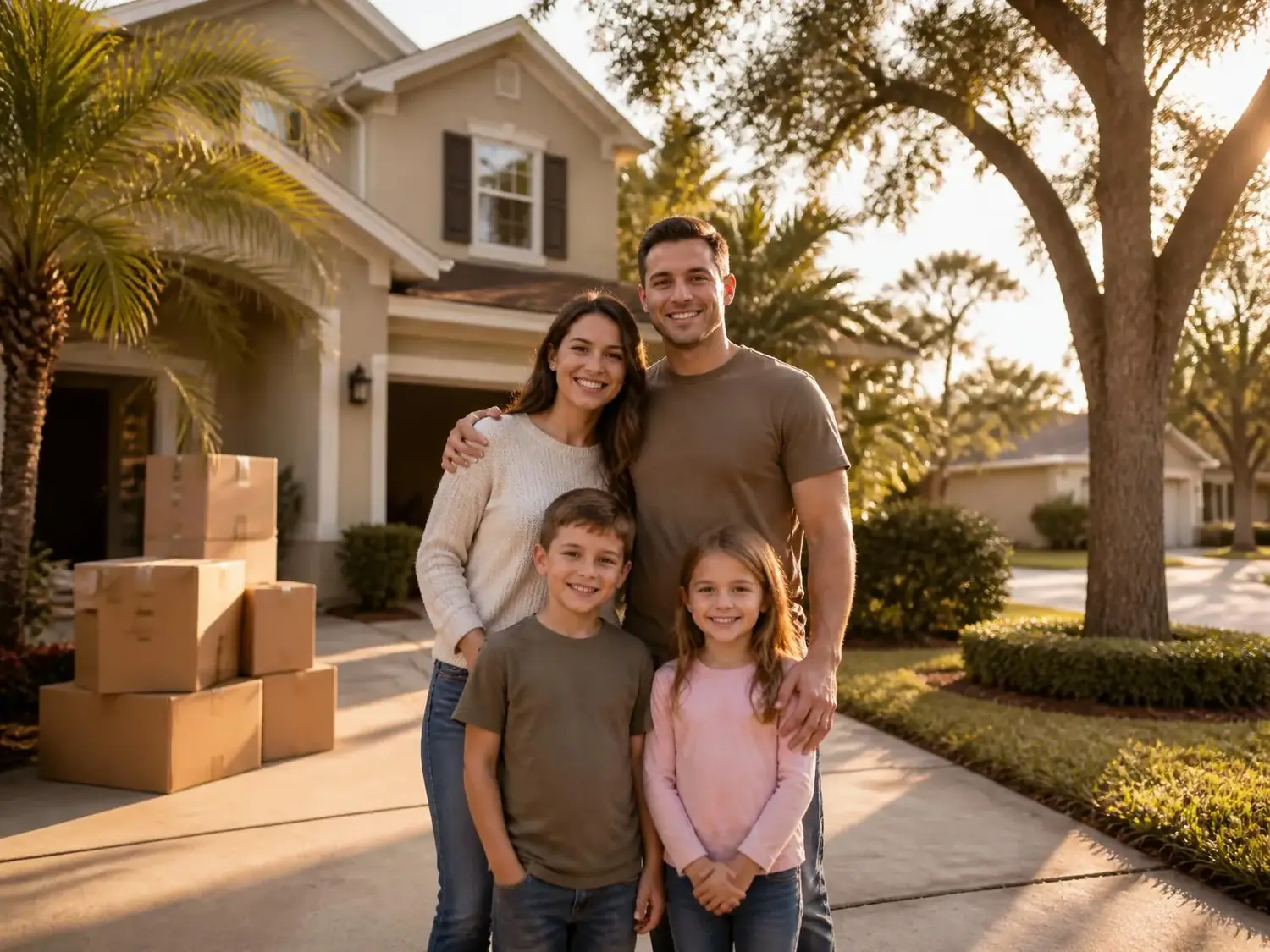 Family arriving at their new home in a Jacksonville area neighborhood
