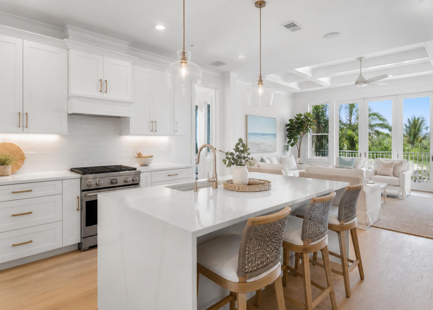 Interior of a newly built Jacksonville area home with an open kitchen and living area