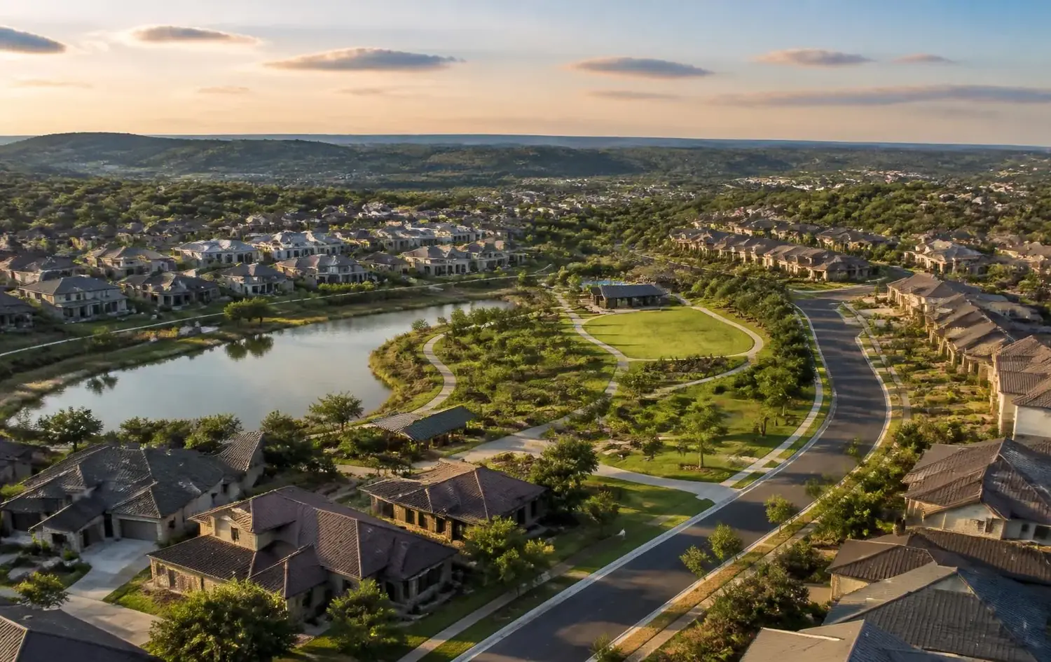 Aerial view of a master-planned community in the greater San Antonio area