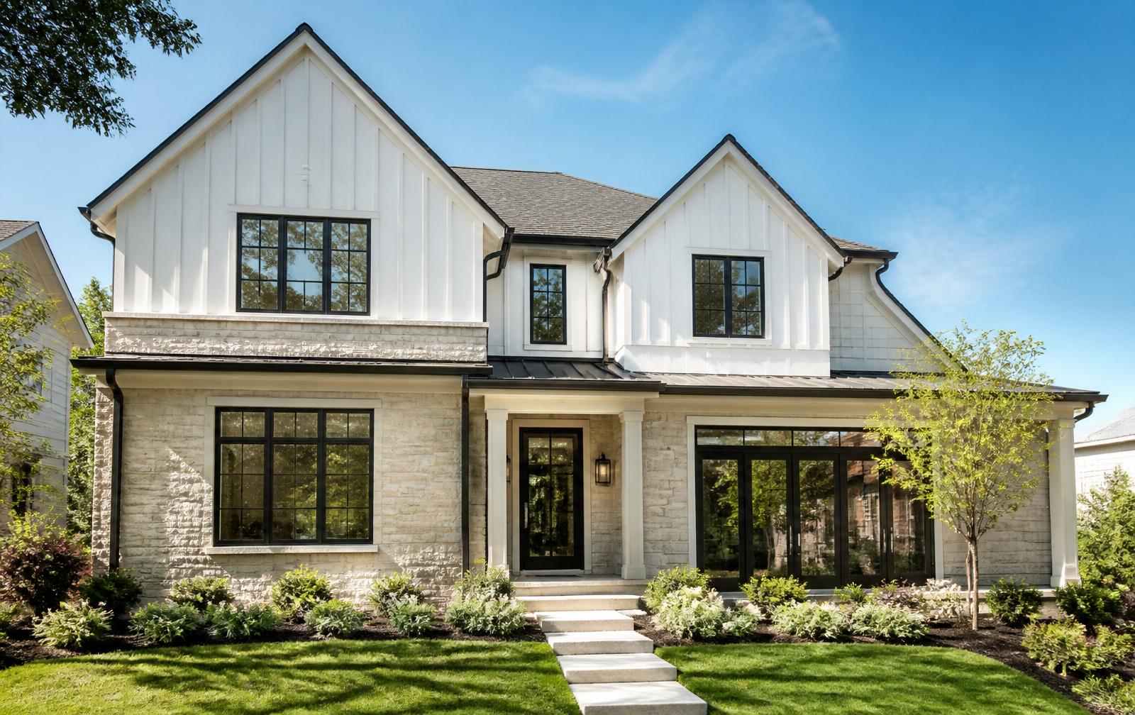 Modern new-construction home exterior
