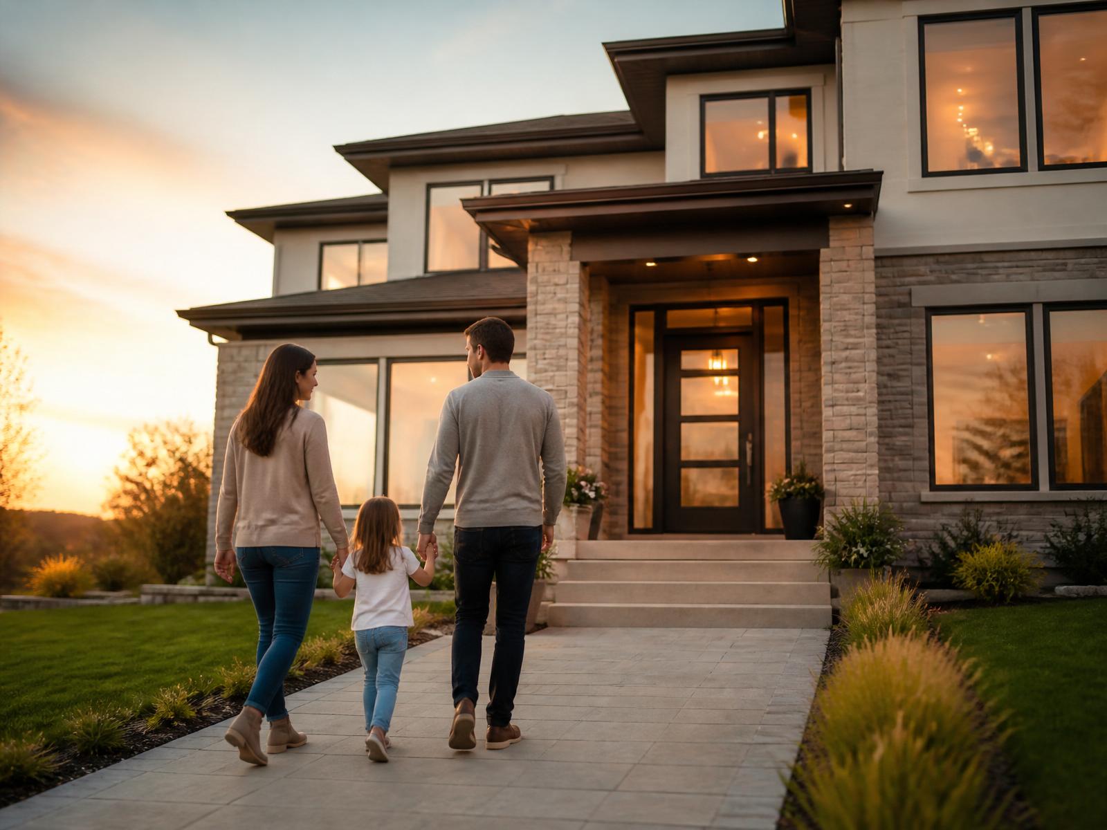 Family arriving at a new home