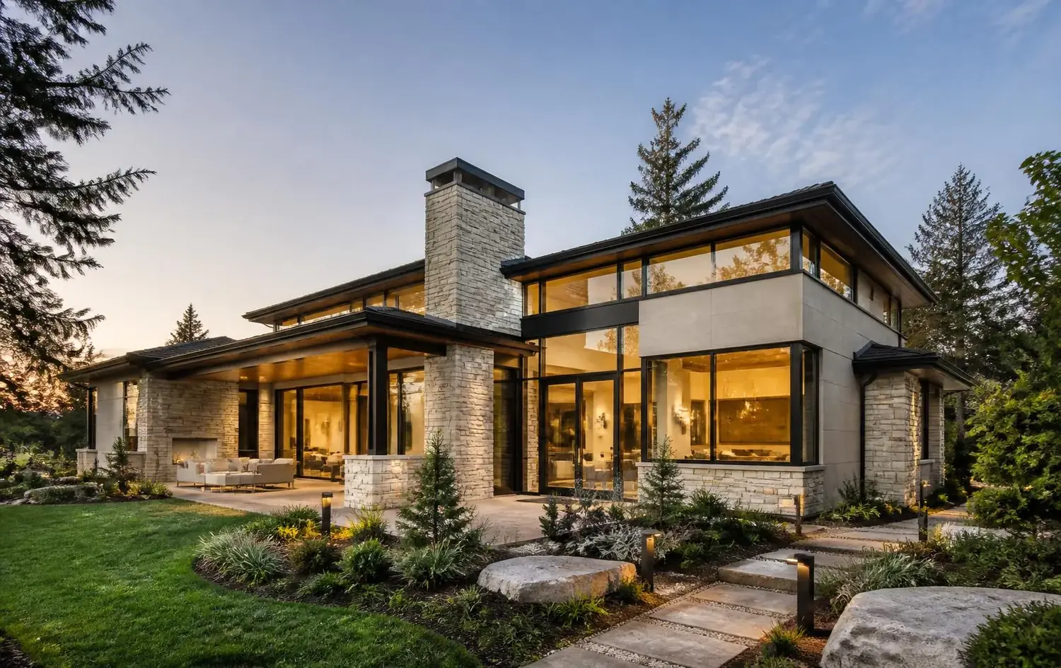 Modern upscale home at evening