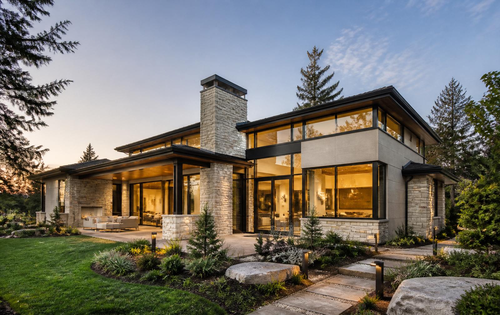 Modern upscale home at evening